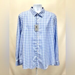 BACHRACH Men’s Light blue and white check long sleeve dress shirt size XXL